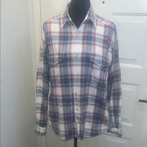 Vintage 90s Grunge Anchor Blue Cotton Flannel size Small